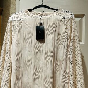 ZAD Women's Cream Cowl Neck Sweater with Lace Sleeves